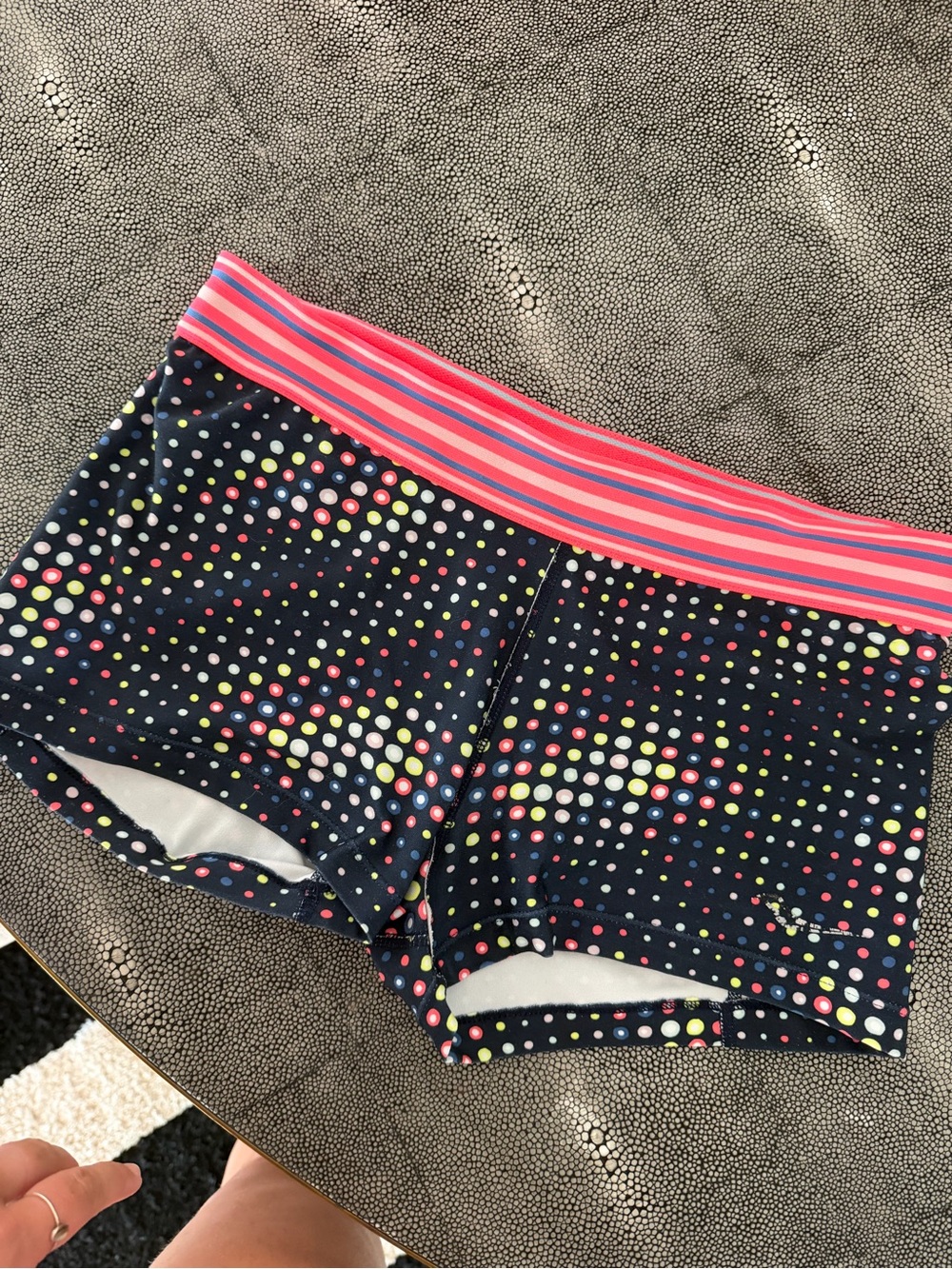 Women’s Polka Dot Boyshorts with Pink Striped Waistband